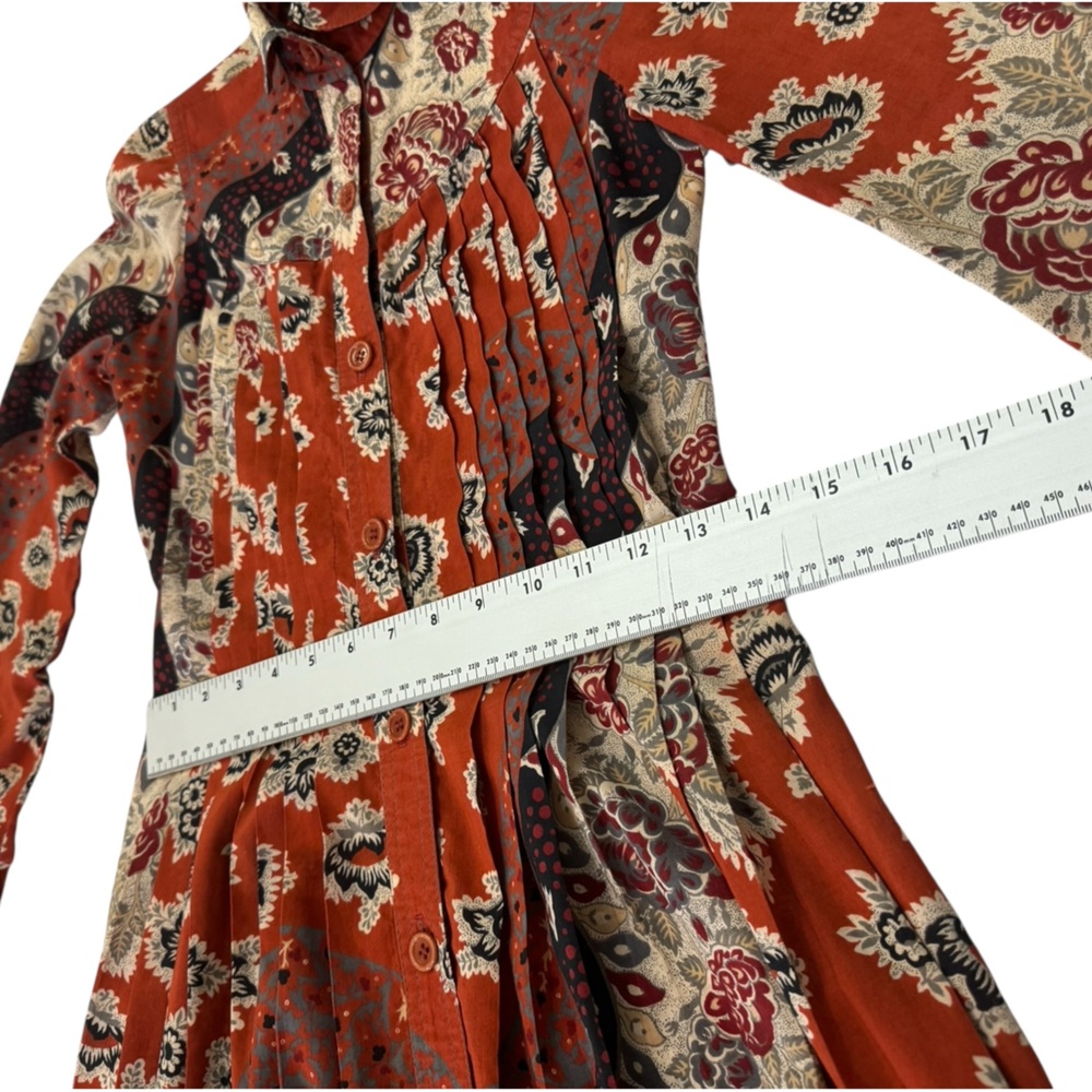 Albert Nipon Vintage Paisley Pleated 70s Midi Dress Size 2 - Picture 10 of 16